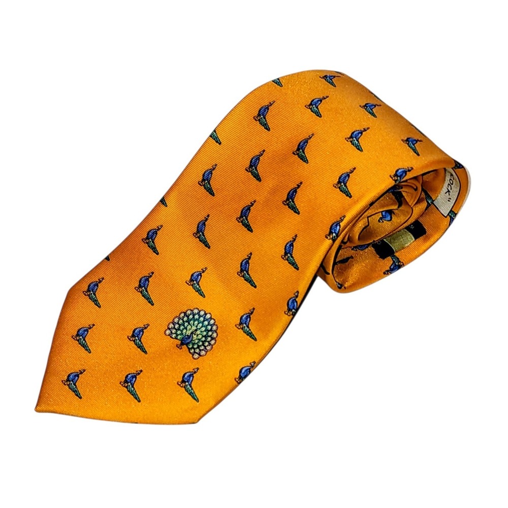 🔥‎ Alynn Neckwear 100% Silk  Orange "Proud As A Peacock" Tie 57" Beautiful! 🔥